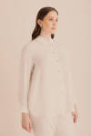 Ekru Arkası Pilise Detaylı Dokuma Tunik - 2