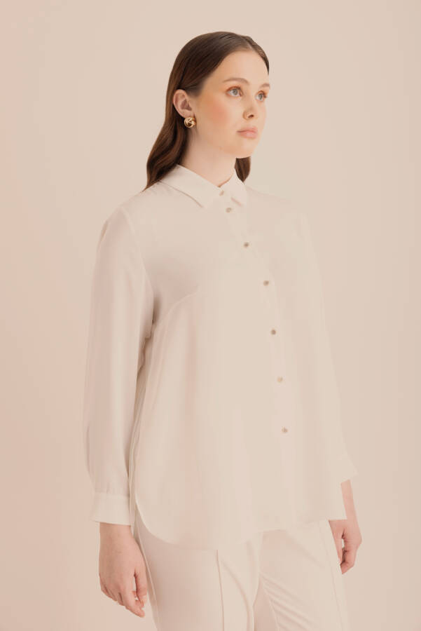 Ekru Arkası Pilise Detaylı Dokuma Tunik - 2