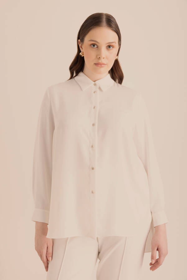 Ekru Arkası Pilise Detaylı Dokuma Tunik - 4