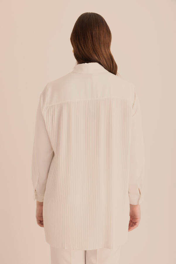 Ekru Arkası Pilise Detaylı Dokuma Tunik - 6