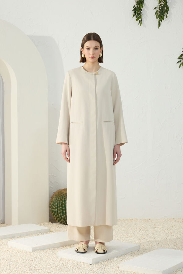 Ekru Asimetrik Yaka Ferace - 2