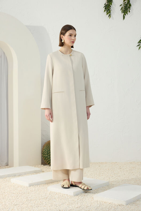 Ekru Asimetrik Yaka Ferace - 3