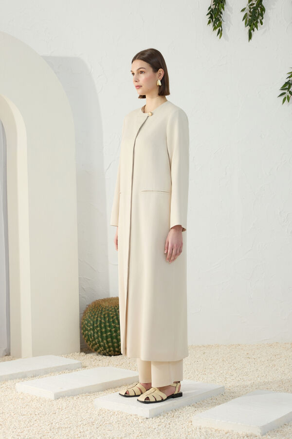 Ekru Asimetrik Yaka Ferace - 4