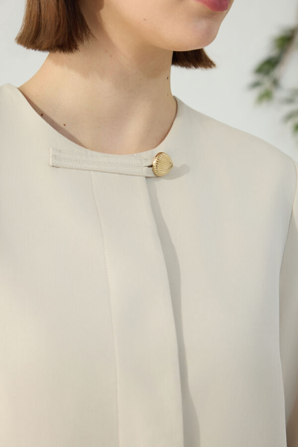 Ekru Asimetrik Yaka Ferace - 5