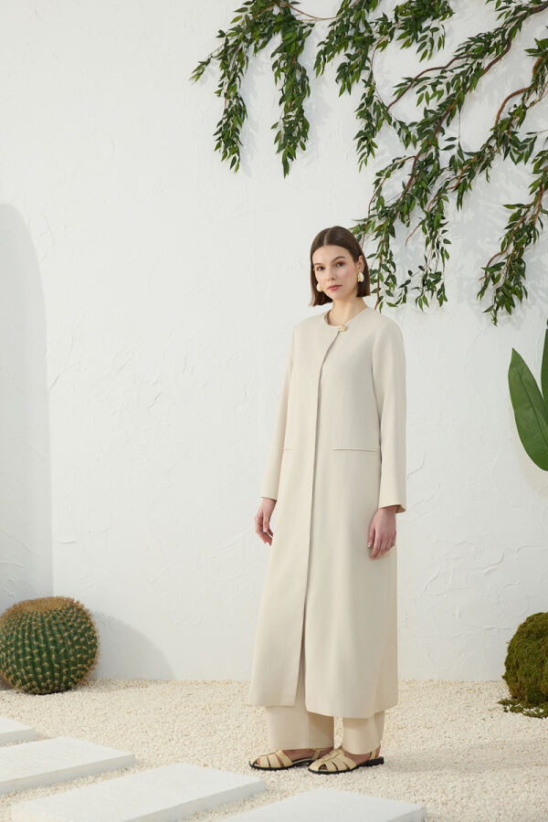 Ekru Asimetrik Yaka Ferace - Aker