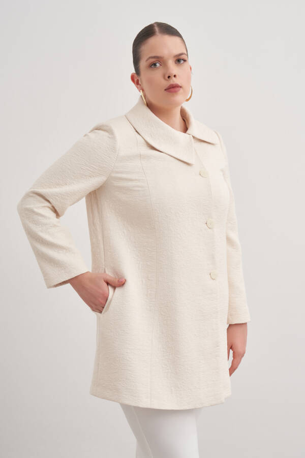 Ekru Asimetrik Yaka Kapamalı Kap - Aker