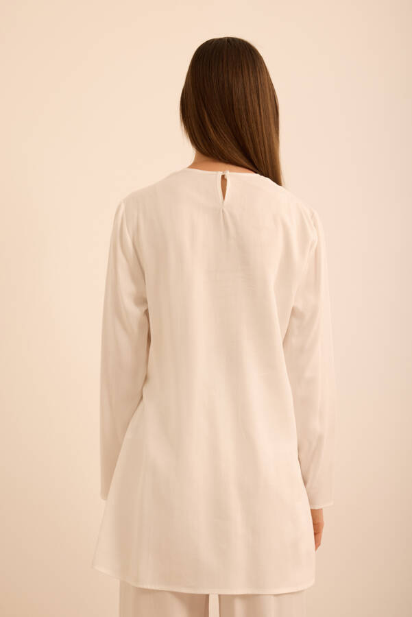 Ekru Bağlama Detaylı Beli Lastikli Tencel Tweenset - 7