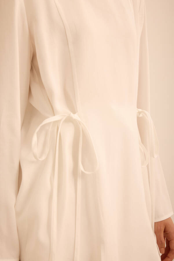 Ekru Bağlama Detaylı Beli Lastikli Tencel Tweenset - 6