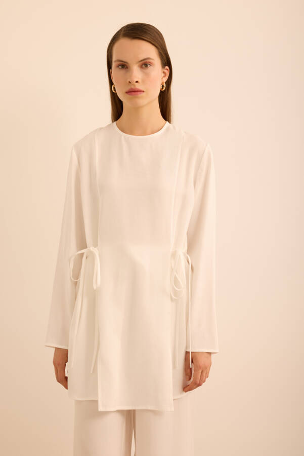 Ekru Bağlama Detaylı Beli Lastikli Tencel Tweenset - Aker (1)