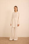 Ekru Bağlama Detaylı Beli Lastikli Tencel Tweenset 