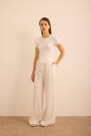 Ekru Bağlama Detaylı Beli Lastikli Tencel Tweenset - 5