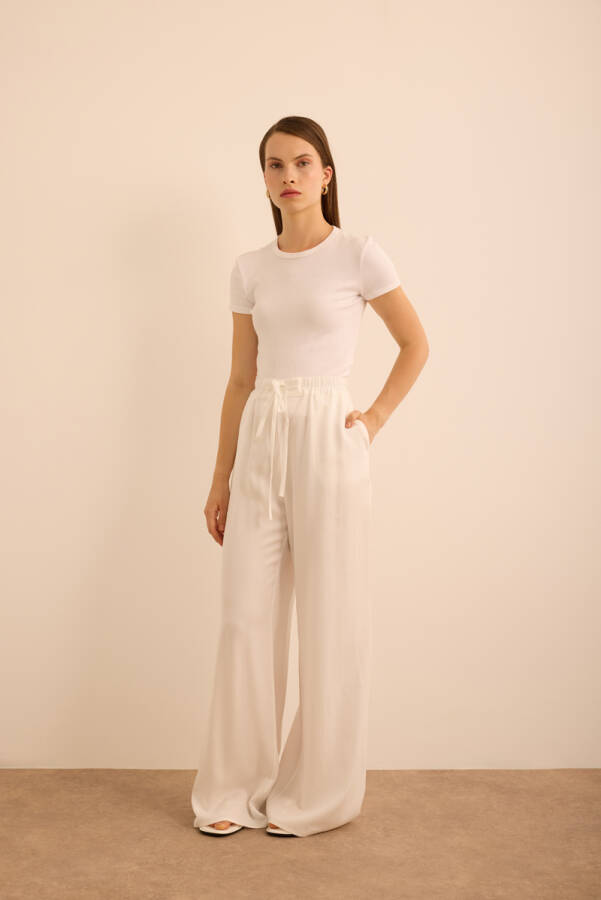 Ekru Bağlama Detaylı Beli Lastikli Tencel Tweenset - 5