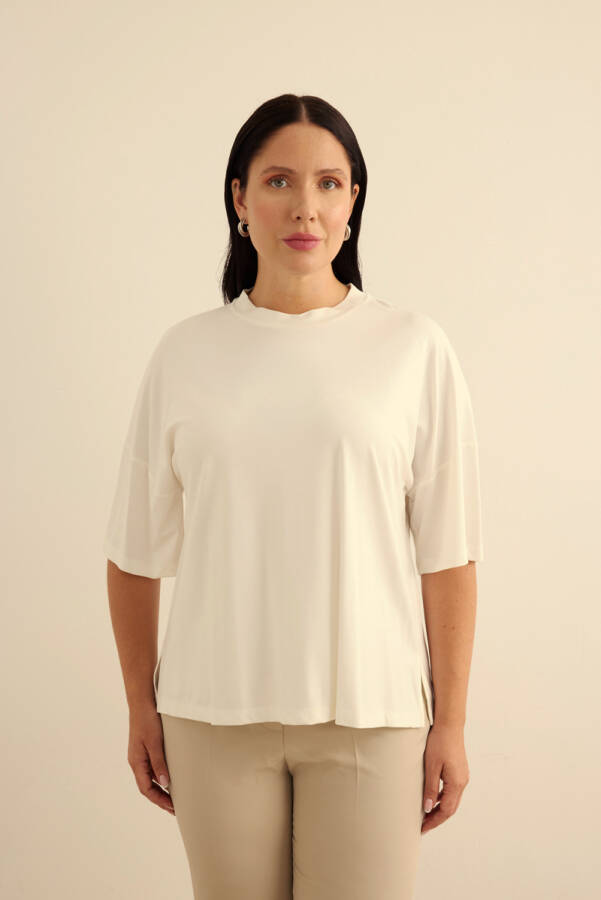 Ekru Basic Rayon T-Shırt - Aker (1)