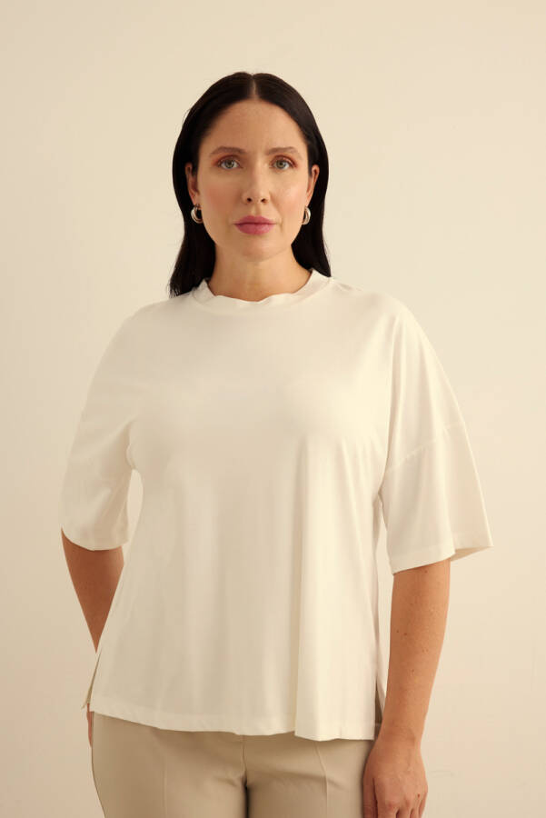 Ekru Basic Rayon T-Shırt - 3