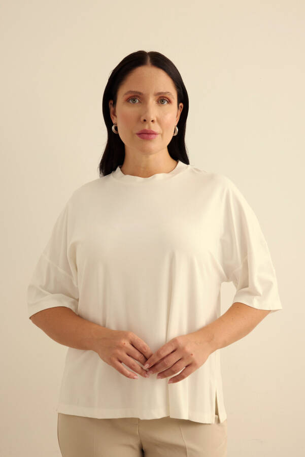 Ekru Basic Rayon T-Shırt - 4