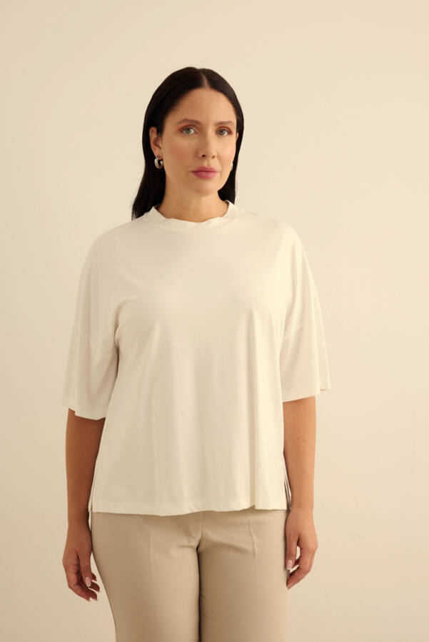 Ekru Basic Rayon T-Shırt - Aker