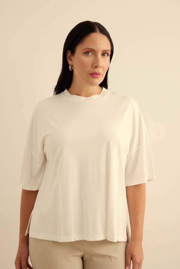 Ekru Basic Rayon T-Shırt - 5