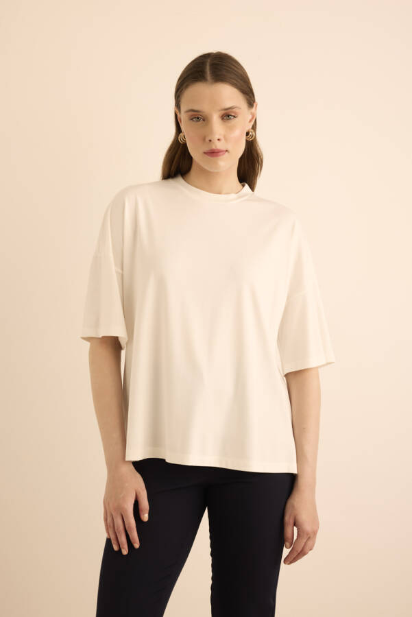 Ekru Basic Rayon T-Shırt - 3