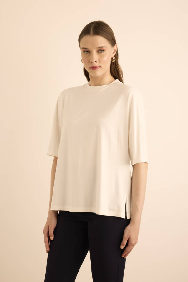 Ekru Basic Rayon T-Shırt - Aker