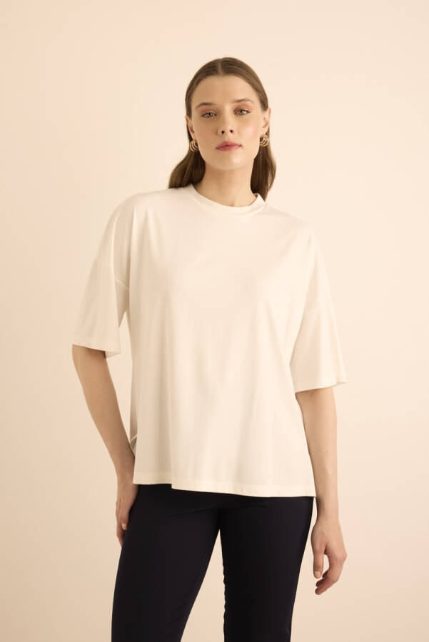 Ekru Basic Rayon T-Shırt - Aker (1)