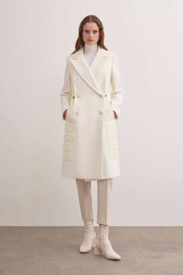 Ekru 5705111 Belden Büzgülü Düğme Detaylı Mont - Aker