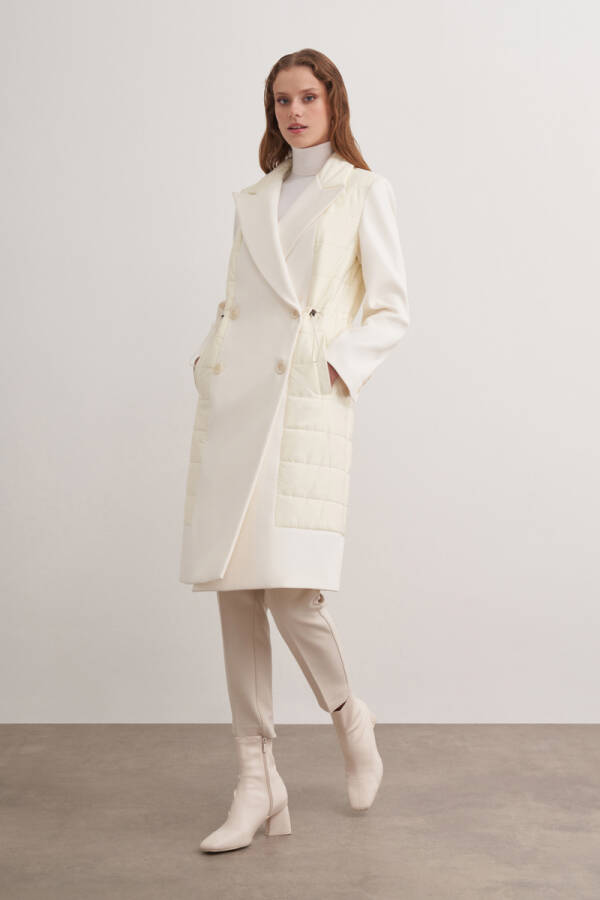 Ekru 5705111 Belden Büzgülü Düğme Detaylı Mont - Aker (1)