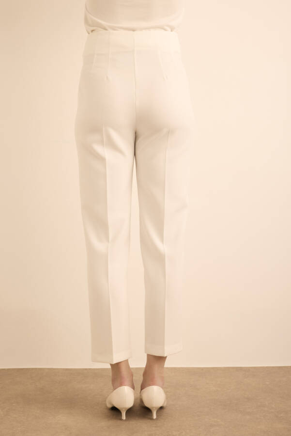 Ekru Beli Lastik Detaylı Krep Pantolon - 6
