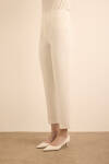 Ekru Beli Lastik Detaylı Krep Pantolon - 4