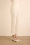 Ekru Beli Lastik Detaylı Krep Pantolon - 3