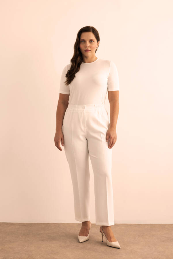 Ekru Beli Lastikli Dokuma Pantolon - Aker