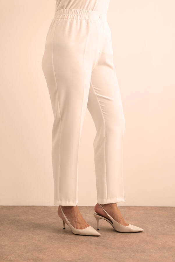 Ekru Beli Lastikli Dokuma Pantolon - 4