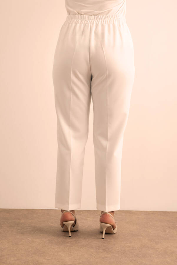 Ekru Beli Lastikli Dokuma Pantolon - 6