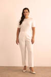Ekru Beli Lastikli Dokuma Pantolon - 1