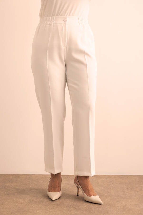 Ekru Beli Lastikli Dokuma Pantolon - 3