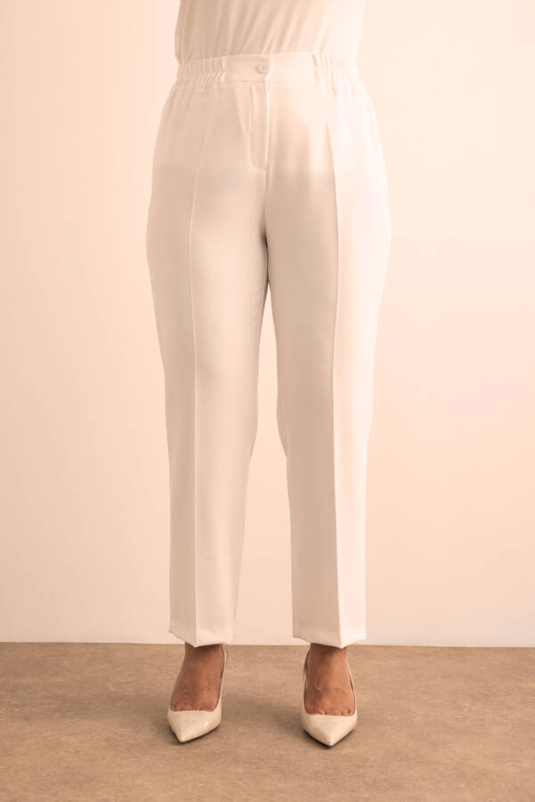 Ekru Beli Lastikli Dokuma Pantolon - Aker (1)