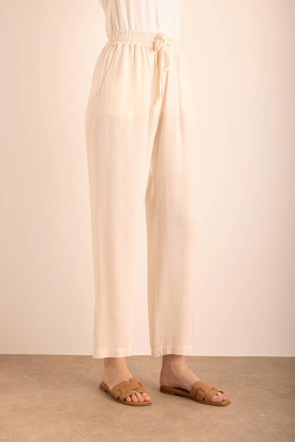 Ekru Beli Lastikli Viscon Cotton Pijama Altı - 5