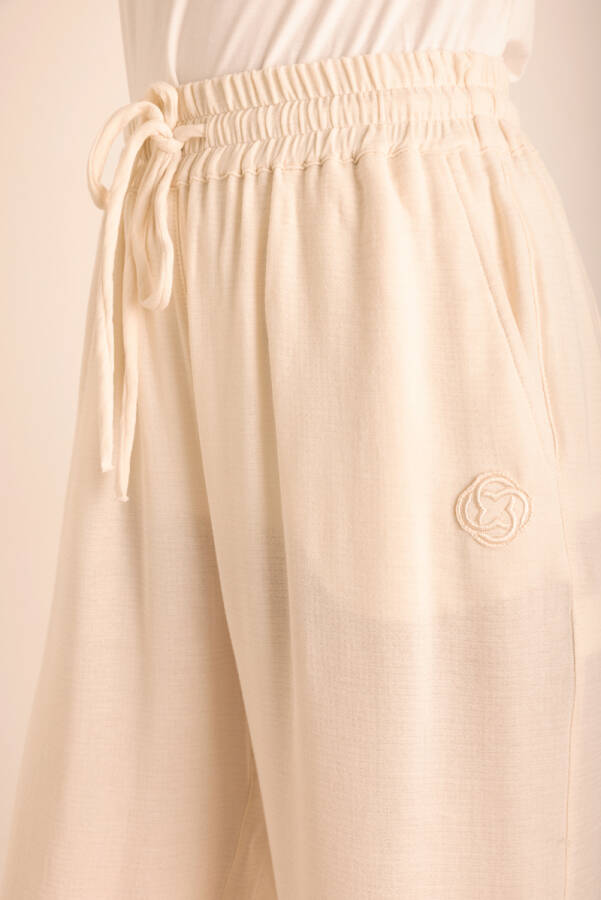 Ekru Beli Lastikli Viscon Cotton Pijama Altı - 4