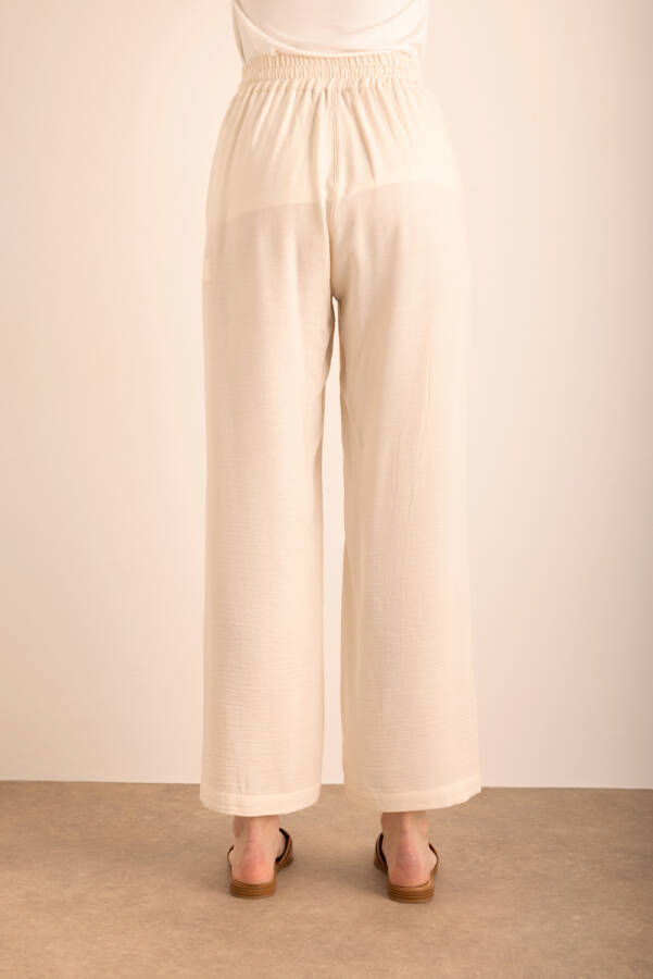 Ekru Beli Lastikli Viscon Cotton Pijama Altı - 6