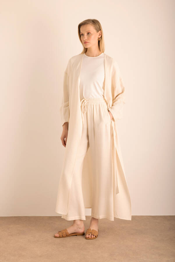 Ekru Beli Lastikli Viscon Cotton Pijama Altı - 1