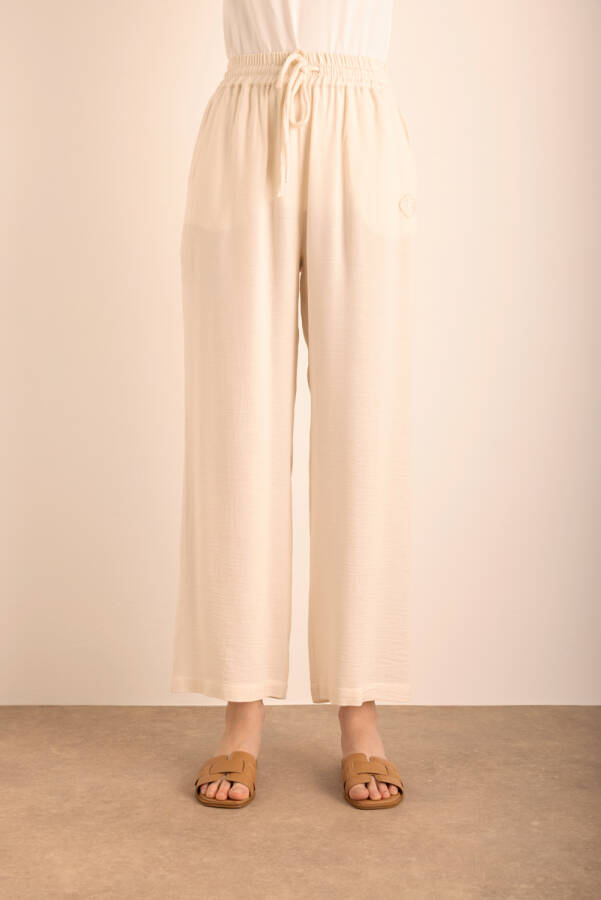 Ekru Beli Lastikli Viscon Cotton Pijama Altı - 2