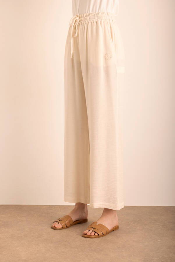 Ekru Beli Lastikli Viscon Cotton Pijama Altı - 3