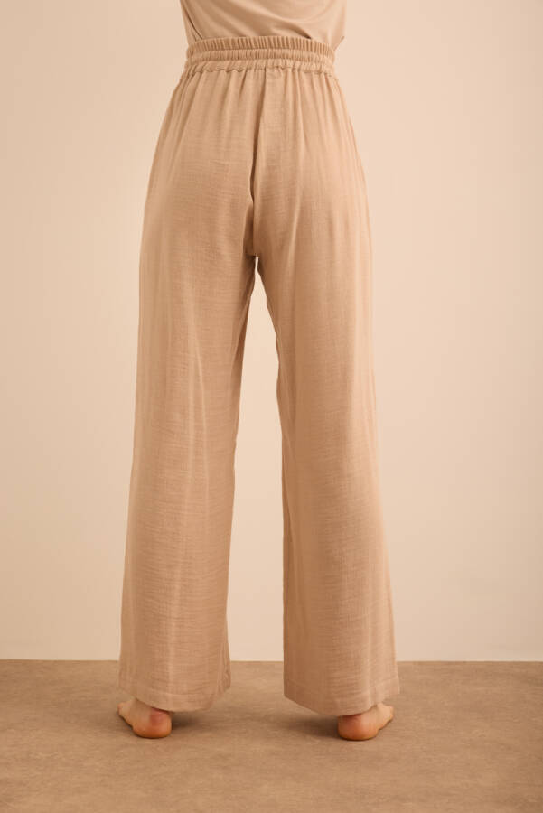 Ekru Beli Lastikli Viscon Cotton Pijama Altı - 7