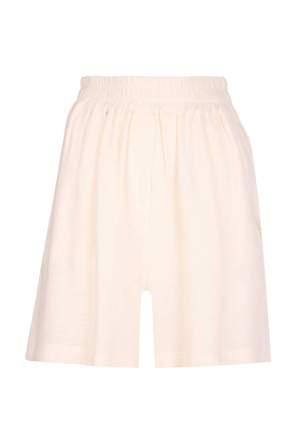 Ekru Beli Lastikli Viscon Cotton Şort - Aker
