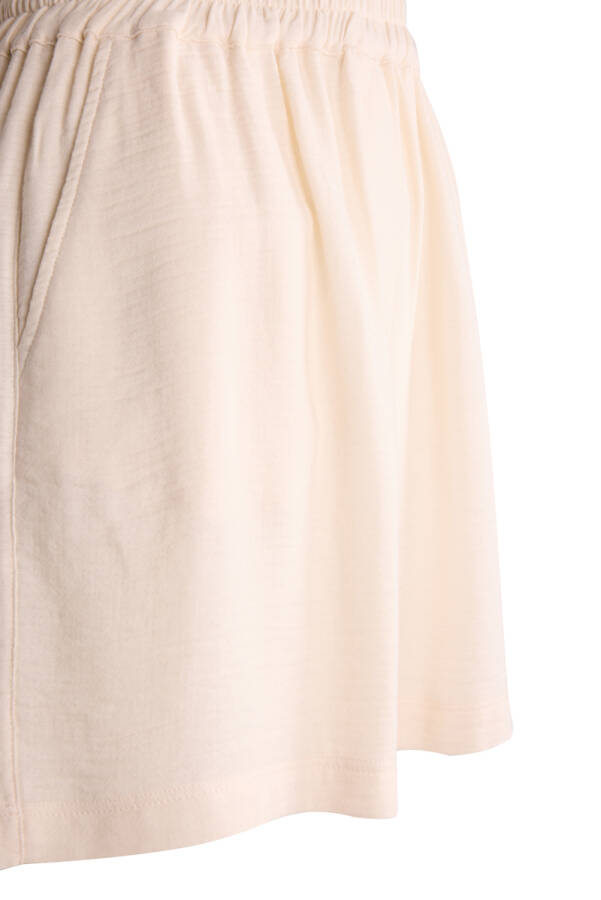 Ekru Beli Lastikli Viscon Cotton Şort - 2