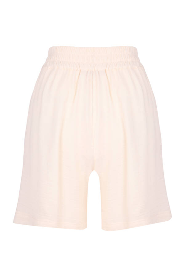 Ekru Beli Lastikli Viscon Cotton Şort - 3
