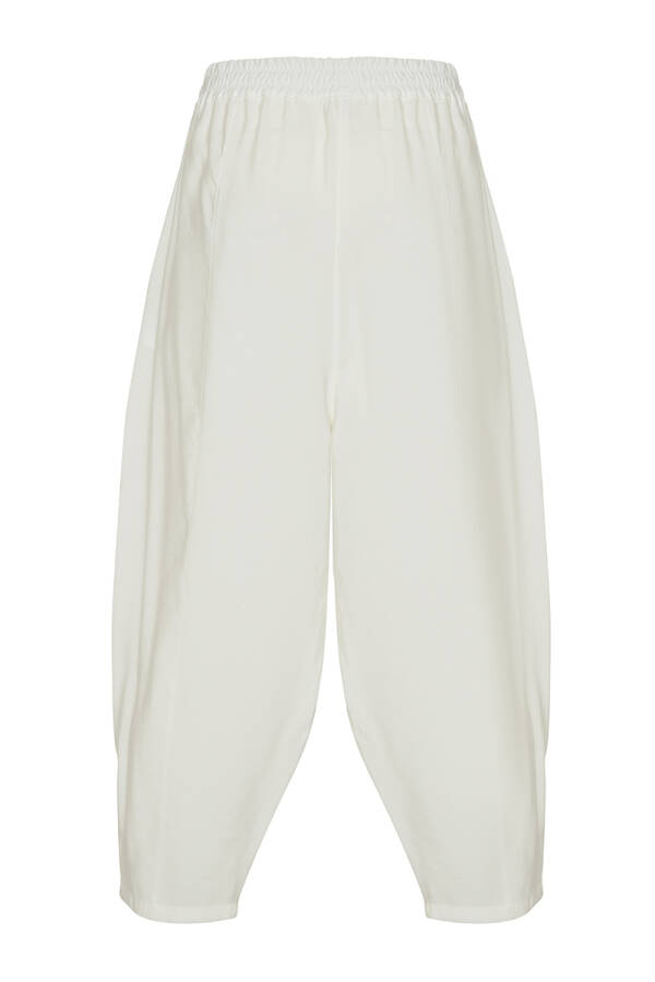 Ekru Bol Kesim Beli Lastikli Pantolon - 3
