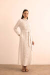 Ekru Bürümcük İp Dokulu , Viscon Keten Gömlek Elbise - 1