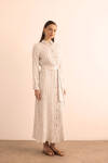 Ekru Bürümcük İp Dokulu , Viscon Keten Gömlek Elbise - 6