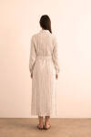 Ekru Bürümcük İp Dokulu , Viscon Keten Gömlek Elbise - 7