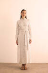 Ekru Bürümcük İp Dokulu , Viscon Keten Gömlek Elbise - 1